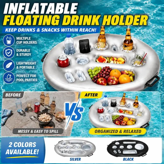 Plateau flottant gonflable pour piscine avec compartiments pour boissons