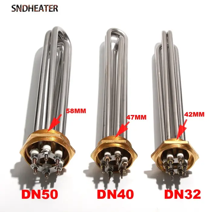 SNDHEATER chauffe-eau électrique DN32 DN40 DN50 élément chauffant par Immersion SUS304 220V Booster tubulaire 3KW 4.5KW 6KW 9KW 380V 12KW