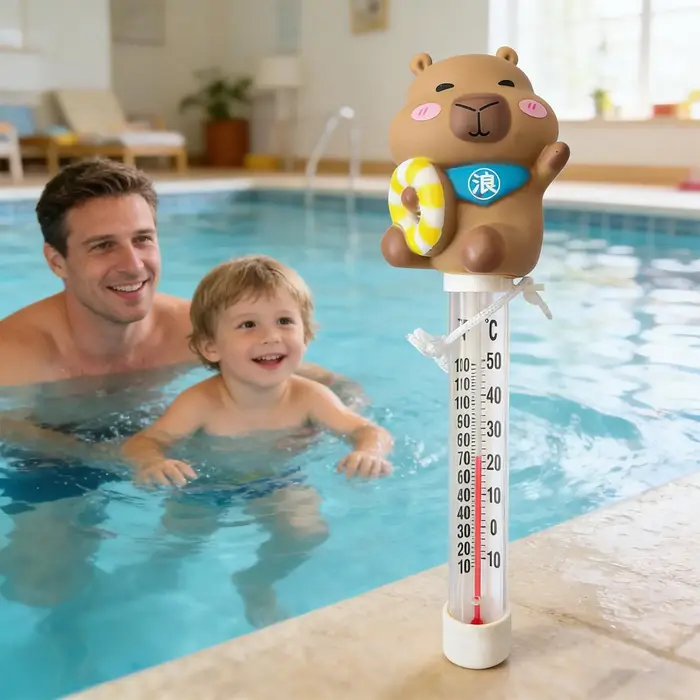 Thermomètre à flotteur Capybara mignon avec cordon pour piscine