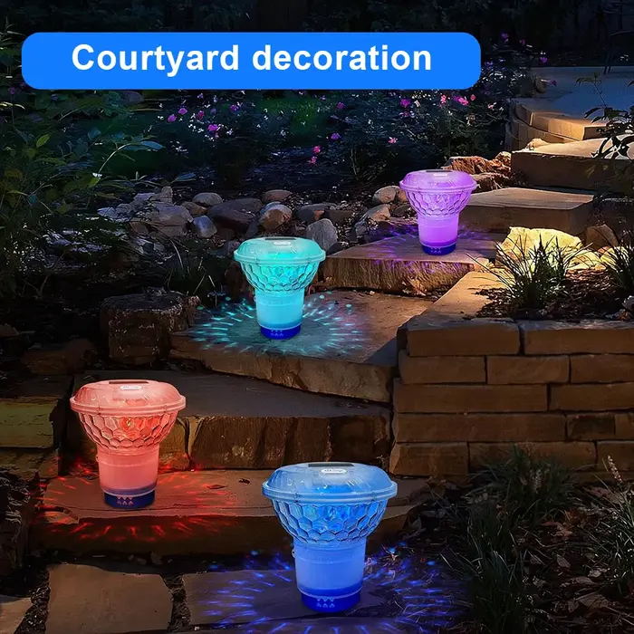 Distributeur de chlore solaire réglable pour piscine avec lumières colorées