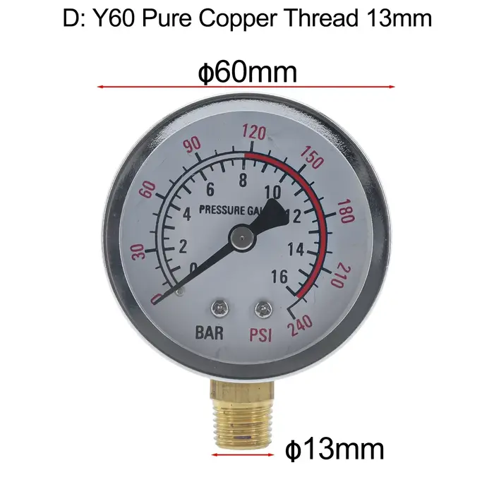 Manomètre Hydraulique pour Filtre de Piscine, Y60, 0-1,6 MPa, 0-230PSI
