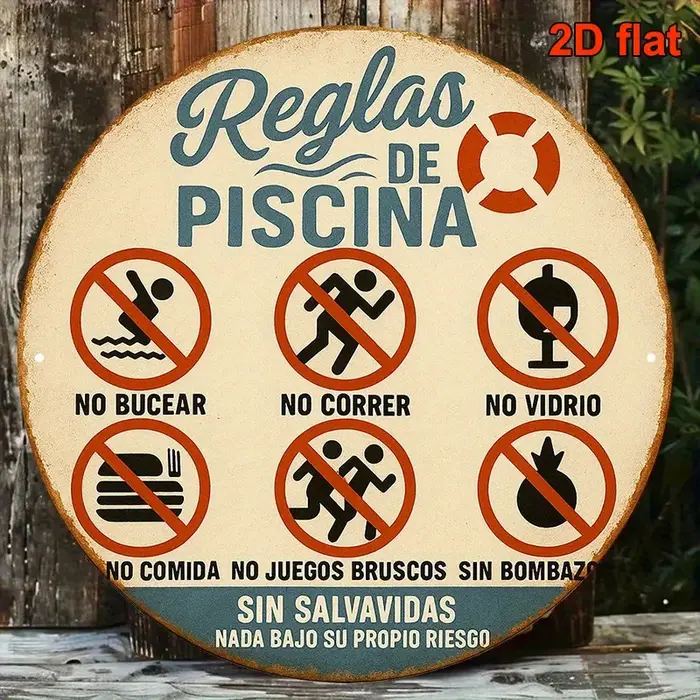 Panneau d'avertissement vintage « Règles de la piscine »