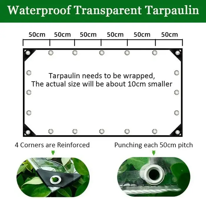 TarLII-Plastique PVC Transparent et Imperméable avec Œillets