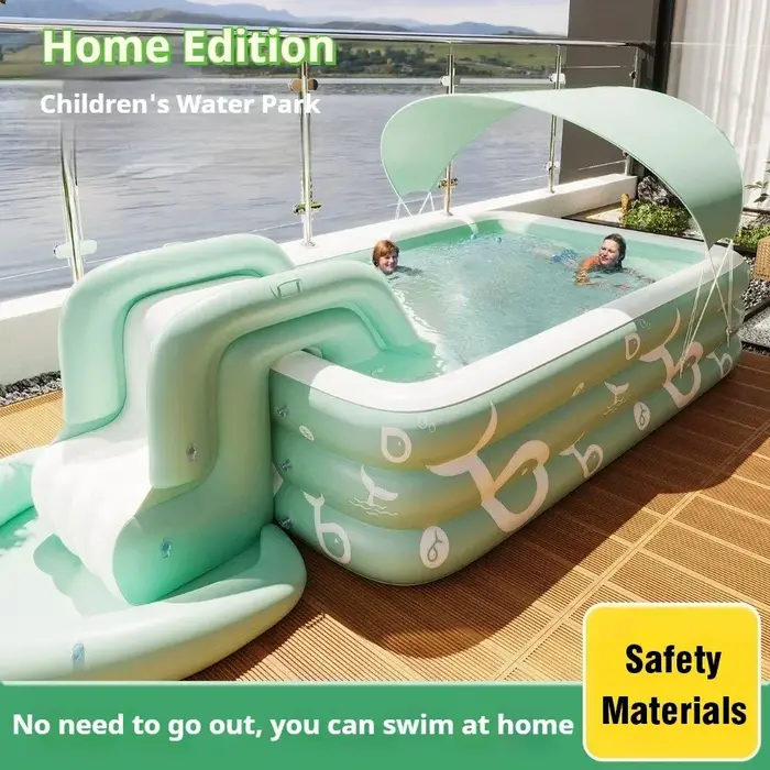 Grande piscine gonflable avec toboggan et abri