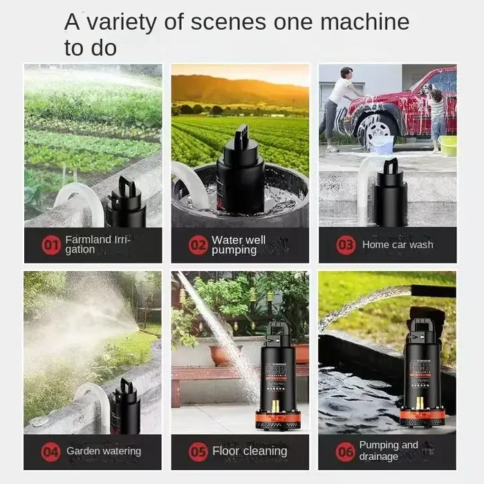 Pompe submersible au lithium Rechargeable 12V280W8 à 10 mètres de tête 70 minutes d'autonomie de la batterie 9000mAh
