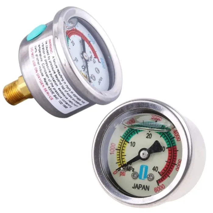 Manomètre de filtre de piscine rempli de liquide de taille 2 "en acier inoxydable pour boîtier 40mpa