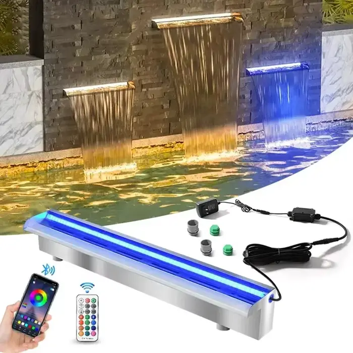 Fontaine de piscine en acier inoxydable, cascade de jardin extérieur, déversement, 90 cm, 265 cm, RV