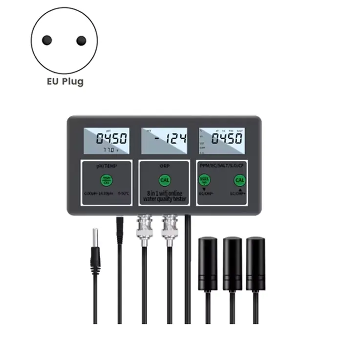 Vente au détail! Testeur de qualité de l'eau 8 en 1pH/ORP/EC/TDS/SALT/S.G/CF/Tempé, connectivité WiF